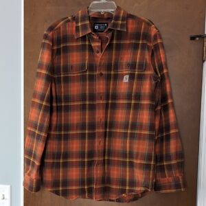 Carhartt Orange Plaid Work Shirt Men's Medium, Loose Fit